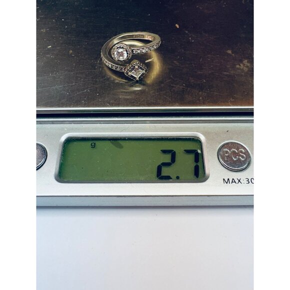 Estate Pandora Sterling Silver 925 Two Stone Halo Crossover Ring Size 4.5 Vintag - Picture 9 of 9
